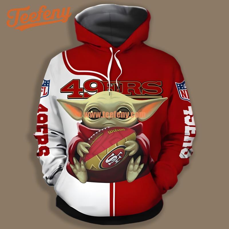 Baby Yoda San Francisco 49Ers White Red 3D Hoodie