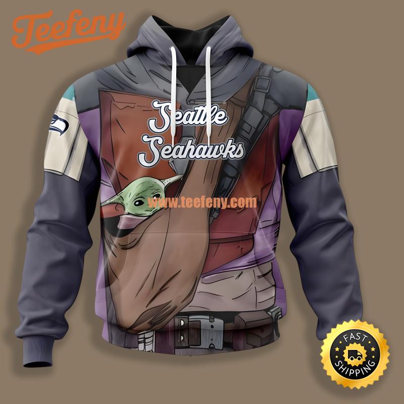 Baby Yoda Seattle Seahawks Grey 3D Hoodie
