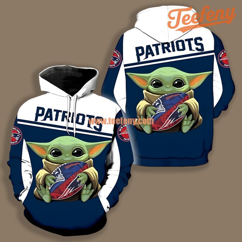 Baby Yoda Star Wars New England Patriots Blue White 3D Hoodie