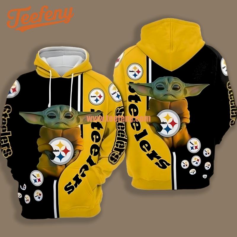 Baby Yoda Star Wars Pittsburgh Steelers Black Yellow 3D Hoodie