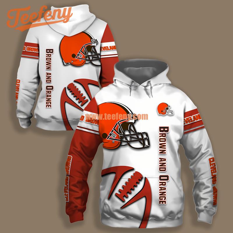 Balls Cleveland Browns Orange White 3D Hoodie