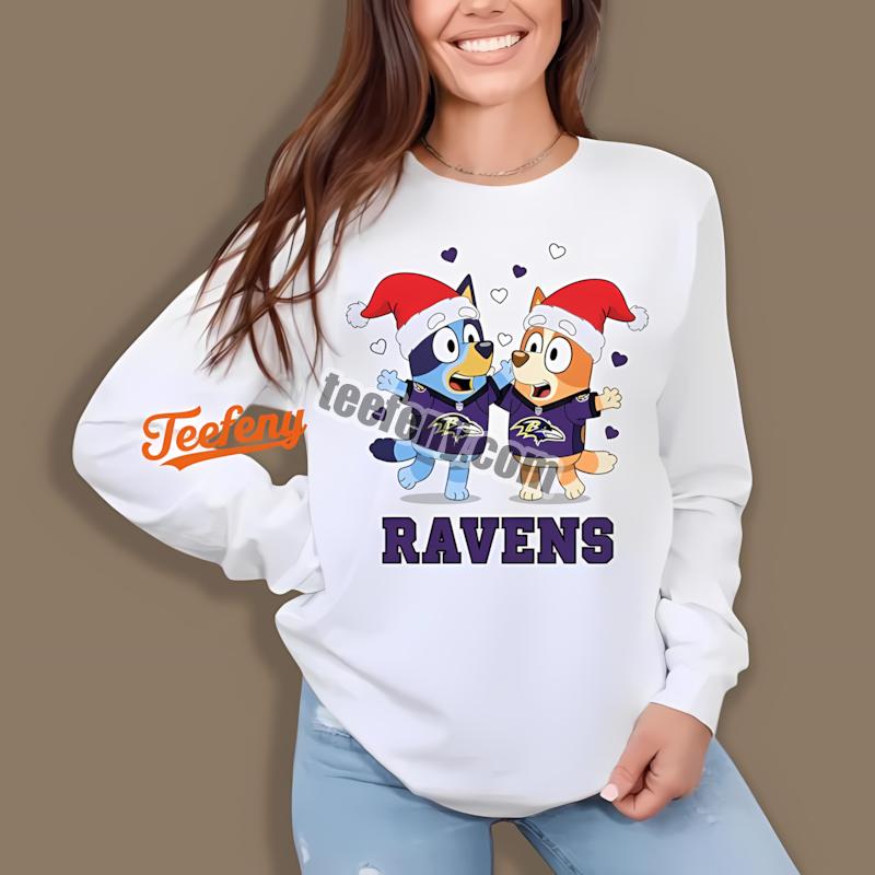 Baltimore Ravens Bluey Bingo Christmas Dancing Statement Long Sleeve Baltimore Ravens Bluey Bingo Christmas Dancing Statement Long Sleeve