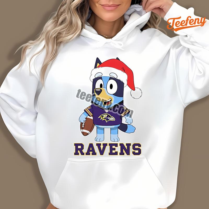 Baltimore Ravens Bluey Christmas Santa Hat Adults Hoodie Baltimore Ravens Bluey Christmas Santa Hat Adults Hoodie