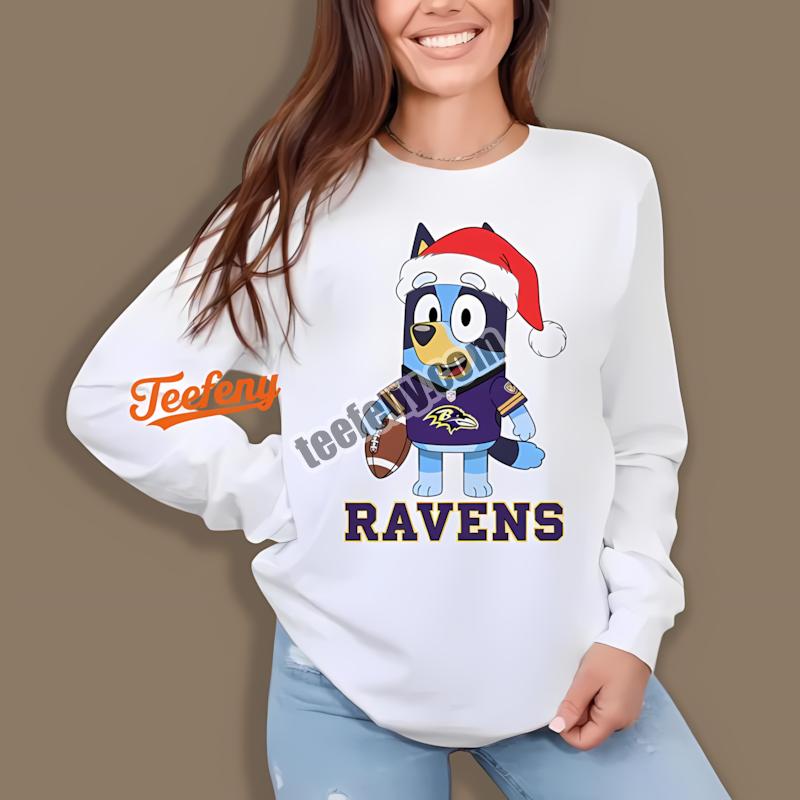 Baltimore Ravens Bluey Christmas Santa Hat Adults Long Sleeve Baltimore Ravens Bluey Christmas Santa Hat Adults Long Sleeve