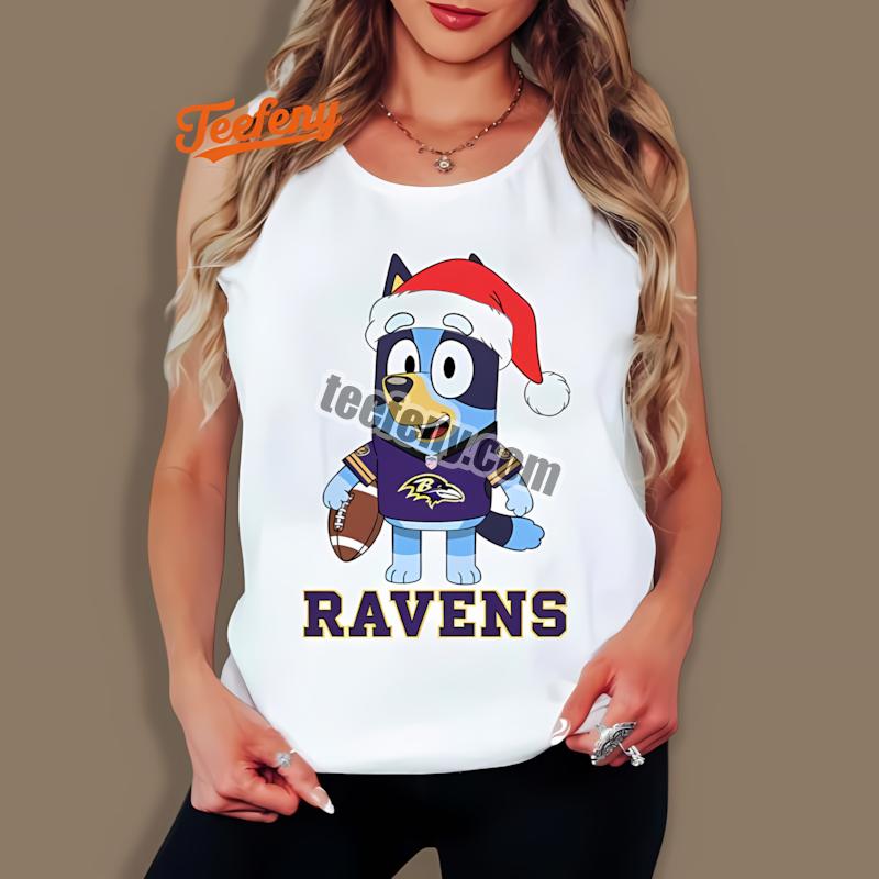 Baltimore Ravens Bluey Christmas Santa Hat Adults Tanktop Baltimore Ravens Bluey Christmas Santa Hat Adults Tanktop