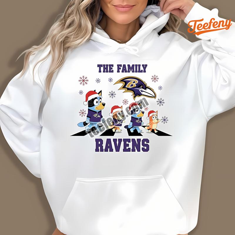 Baltimore Ravens Bluey Family Christmas Snowflake Graphic Hoodie Baltimore Ravens Bluey Family Christmas Snowflake Graphic Hoodie