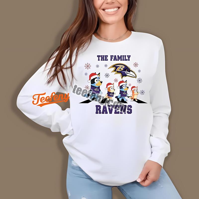 Baltimore Ravens Bluey Family Christmas Snowflake Graphic Long Sleeve Baltimore Ravens Bluey Family Christmas Snowflake Graphic Long Sleeve