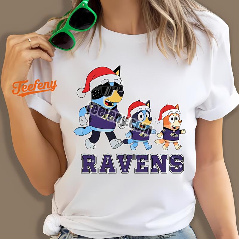 Baltimore Ravens Bluey Family Santa Hat Christmas Parade Shirt