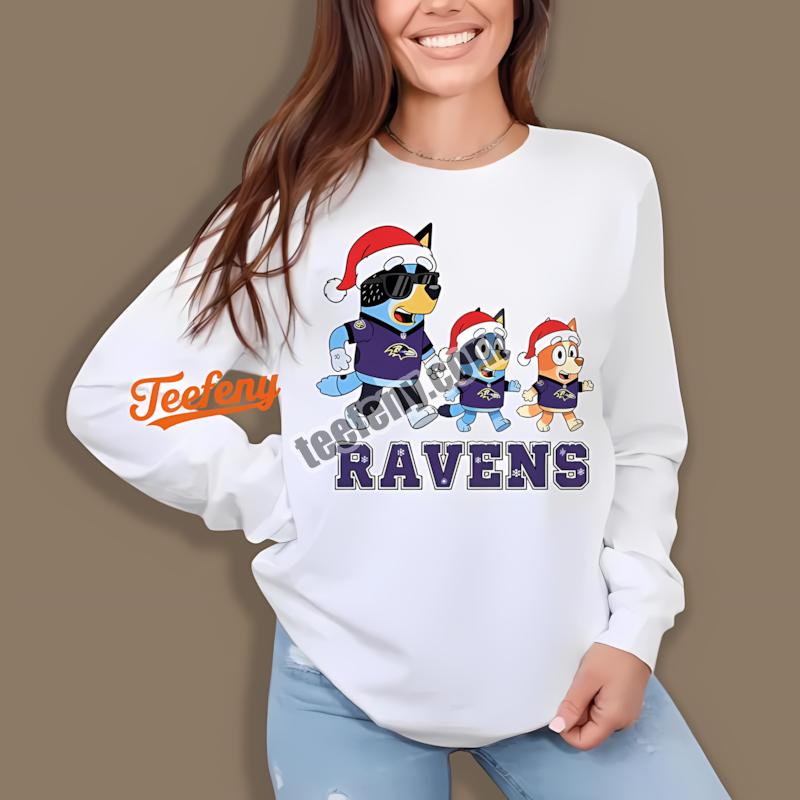 Baltimore Ravens Bluey Family Santa Hat Christmas Parade Long Sleeve Baltimore Ravens Bluey Family Santa Hat Christmas Parade Long Sleeve