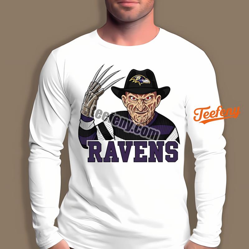 Baltimore Ravens Freddy Krueger Halloween Statement Long Sleeve Baltimore Ravens Freddy Krueger Halloween Statement Long Sleeve