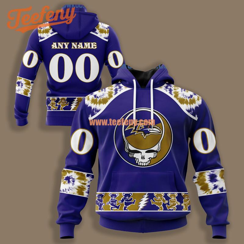 Baltimore Ravens Grateful Dead Personalized Navy 3D Hoodie For Men