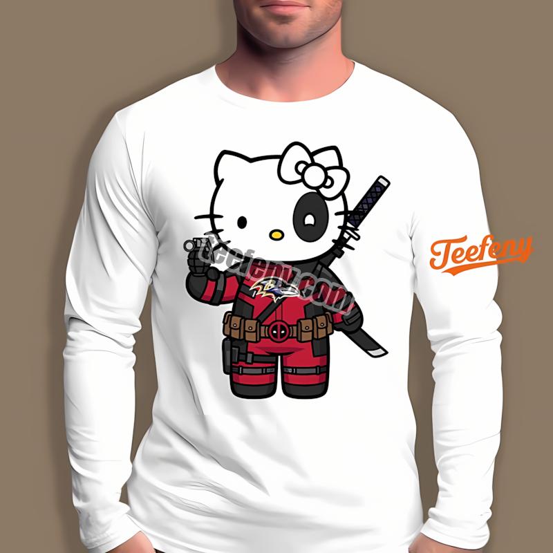 Baltimore Ravens Hello Kitty Deadpool Printed Long Sleeve Baltimore Ravens Hello Kitty Deadpool Printed Long Sleeve