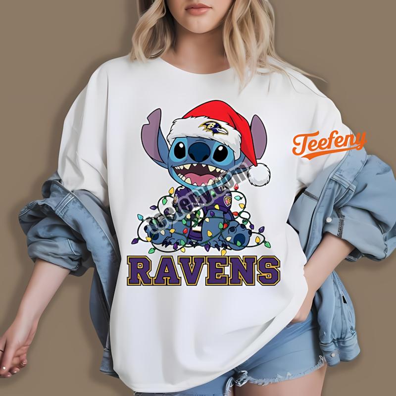 Baltimore Ravens Stitch Christmas Lights Holiday Shirt