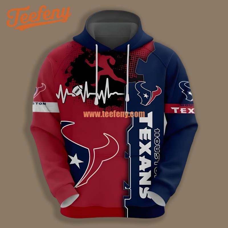 Beating Curve Houston Texans Red Blue 3D Hoodie