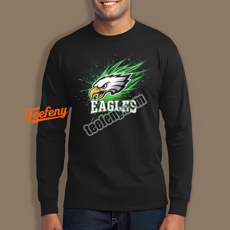 Bold Philadelphia Eagles Logo With Green Energy Wings Graphic Long Sleeve Bold Philadelphia Eagles Logo With Green Energy Wings Graphic Long Sleeve
