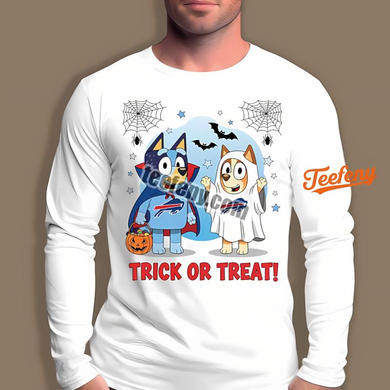 Buffalo Bills Bluey Bingo Trick Or Treat Halloween Long Sleeve Buffalo Bills Bluey Bingo Trick Or Treat Halloween Long Sleeve