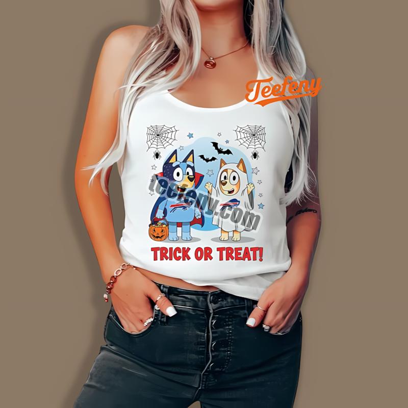 Buffalo Bills Bluey Bingo Trick Or Treat Halloween Tanktop Buffalo Bills Bluey Bingo Trick Or Treat Halloween Tanktop