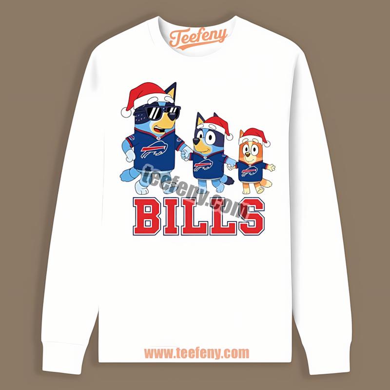 Buffalo Bills Bluey Family Santa Hat Christmas Parade Long Sleeve Buffalo Bills Bluey Family Santa Hat Christmas Parade Long Sleeve