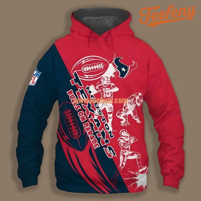 Bulls On Parade Houston Texans Red 3D Hoodie