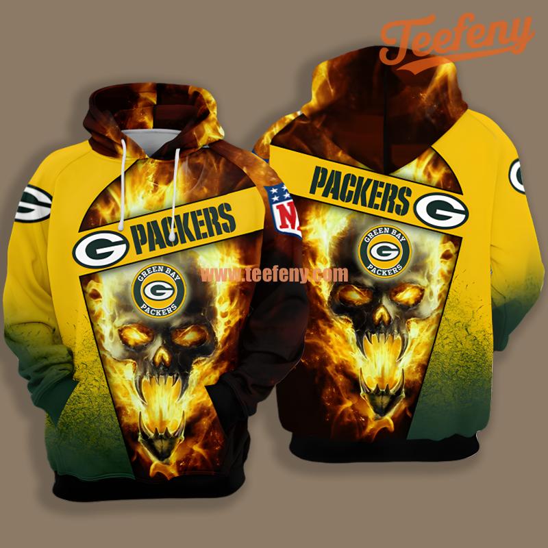 Burning Skull Green Bay Packers Yellow 3D Hoodie
