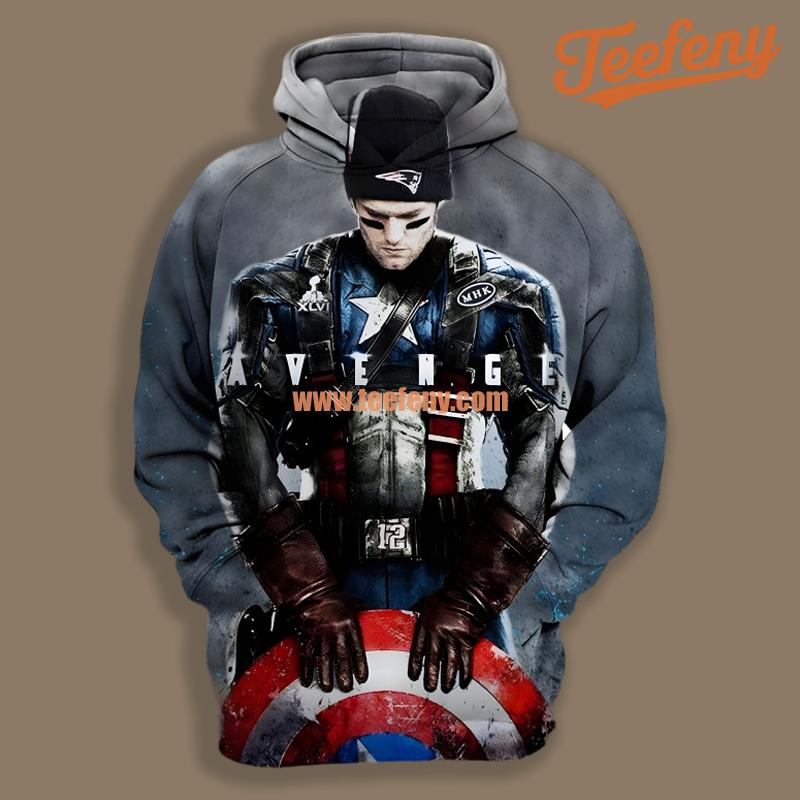 Captain America New England Patriots Grey 3D Hoodie
