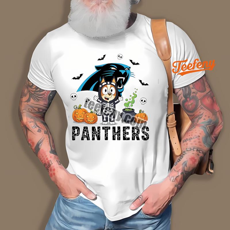 Carolina Panthers Bingo Bluey Skeleton Pumpkin Halloween Shirt
