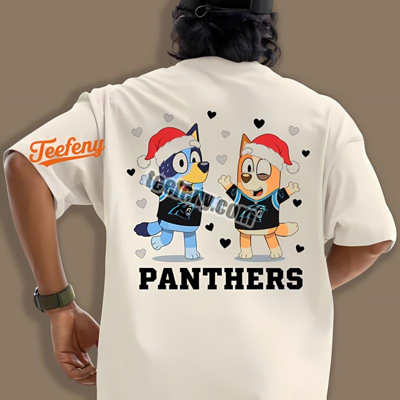 Carolina Panthers Bluey Bingo Christmas Dancing Soft Shirt