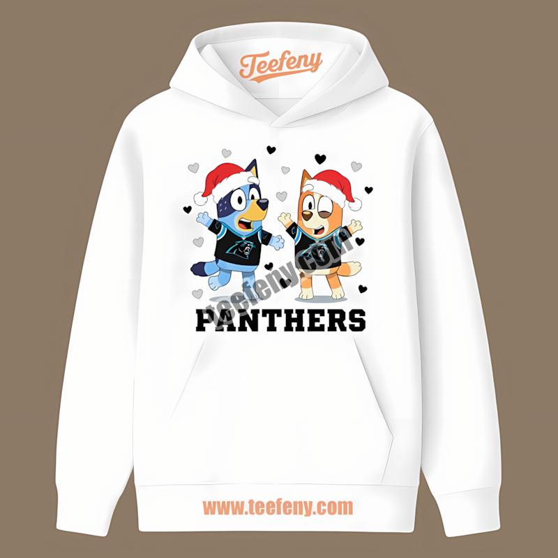 Carolina Panthers Bluey Bingo Christmas Dancing Soft Hoodie Carolina Panthers Bluey Bingo Christmas Dancing Soft Hoodie