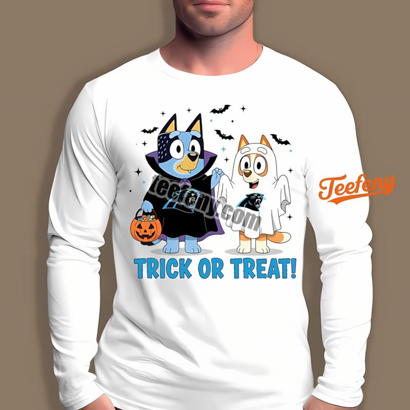 Carolina Panthers Bluey Bingo Trick Or Treat Halloween Long Sleeve Carolina Panthers Bluey Bingo Trick Or Treat Halloween Long Sleeve
