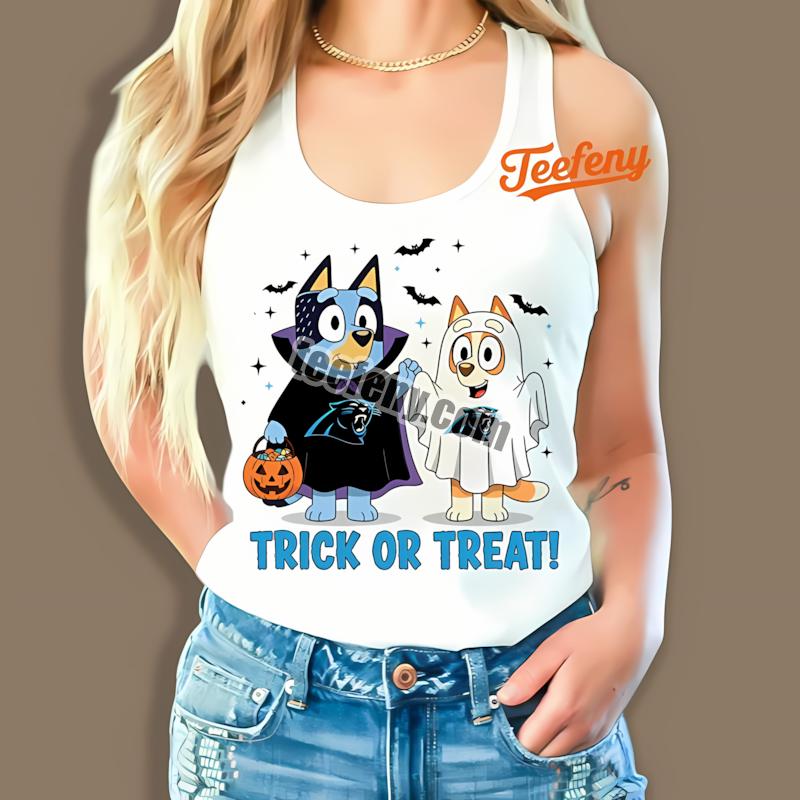 Carolina Panthers Bluey Bingo Trick Or Treat Halloween Tanktop Carolina Panthers Bluey Bingo Trick Or Treat Halloween Tanktop