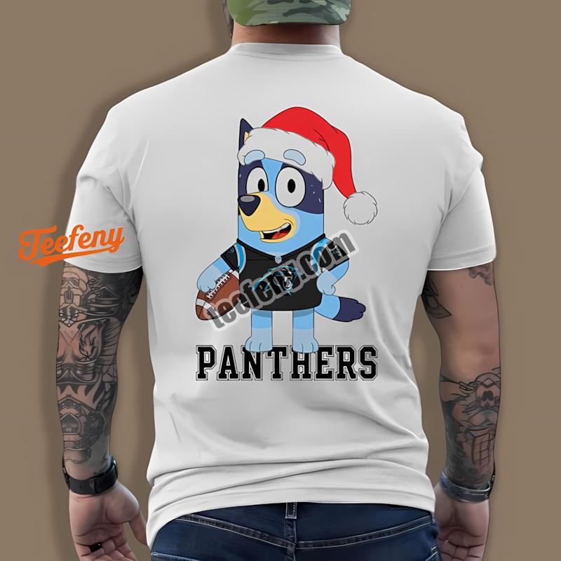Carolina Panthers Bluey Christmas Santa Hat Casual Shirt