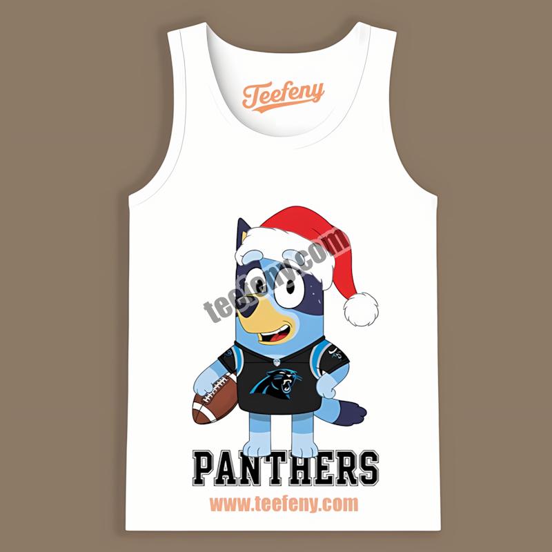 Carolina Panthers Bluey Christmas Santa Hat Casual Tanktop Carolina Panthers Bluey Christmas Santa Hat Casual Tanktop