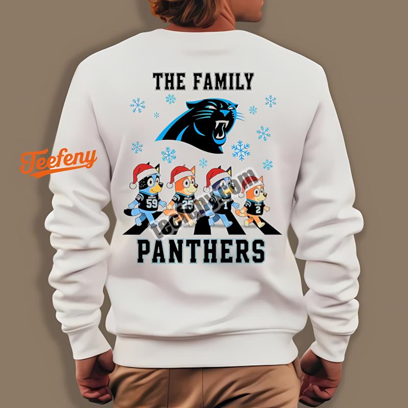 Carolina Panthers Bluey Family Christmas Snowflake Classic Long Sleeve Carolina Panthers Bluey Family Christmas Snowflake Classic Long Sleeve