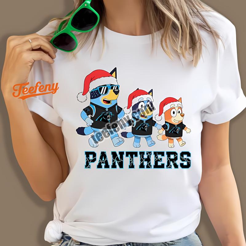 Carolina Panthers Bluey Family Santa Hat Christmas Parade Shirt