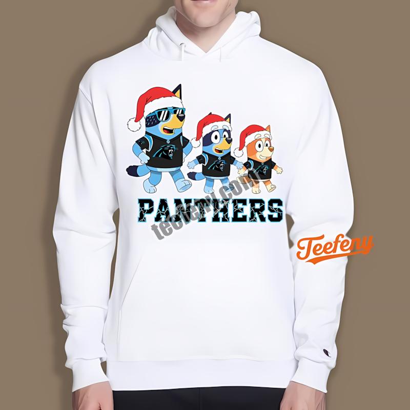 Carolina Panthers Bluey Family Santa Hat Christmas Parade Hoodie Carolina Panthers Bluey Family Santa Hat Christmas Parade Hoodie