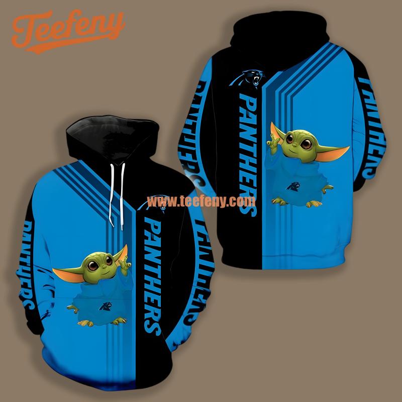 Carolina Panthers Grogu Star Wars Blue Black 3D Hoodie