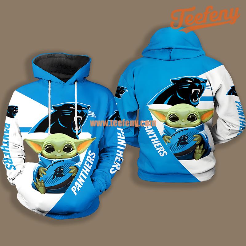 Carolina Panthers Grogu Star Wars White Blue 3D Hoodie
