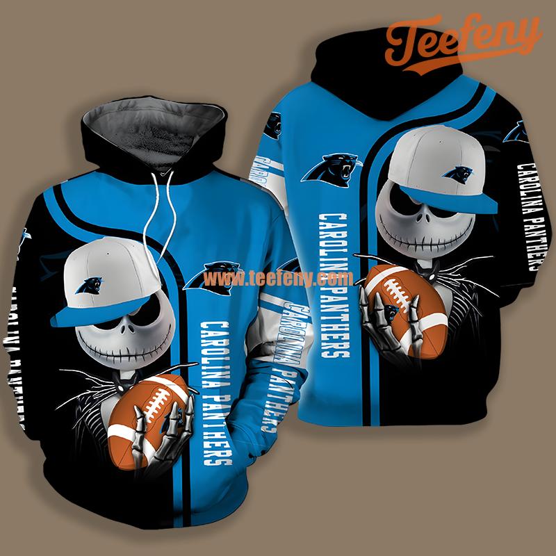 Carolina Panthers Jack Skellington Halloween Black Blue 3D Hoodie