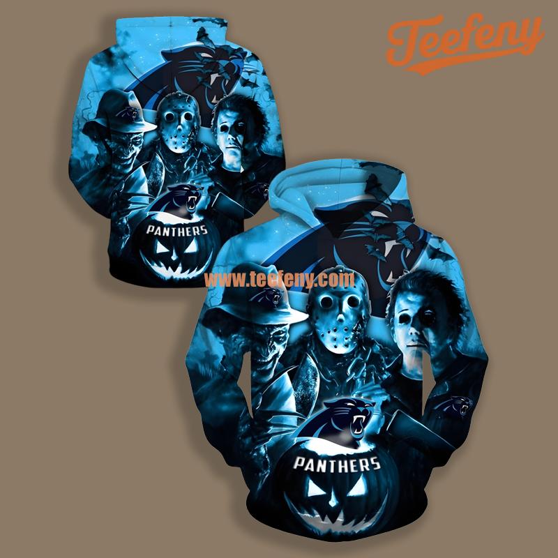 Carolina Panthers Michael Myers Jason Halloween Blue Full Print 3D Hoodie