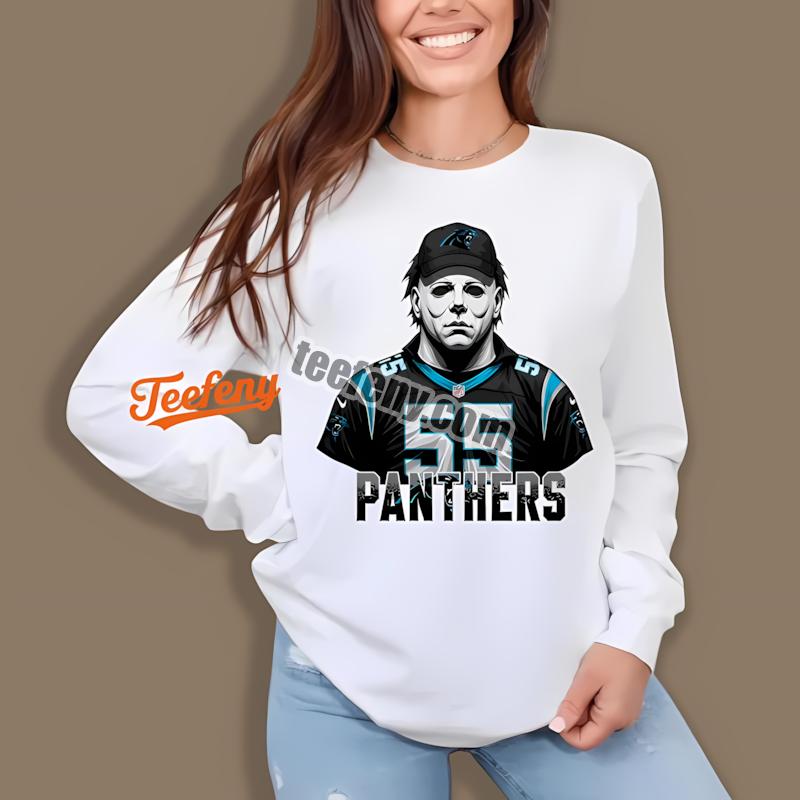 Carolina Panthers Michael Myers Spooky Mens Long Sleeve Carolina Panthers Michael Myers Spooky Mens Long Sleeve