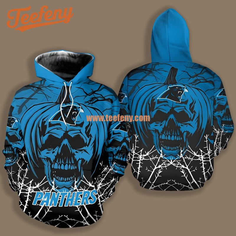 Carolina Panthers Pumpkin Skull Halloween Black Blue 3D Hoodie