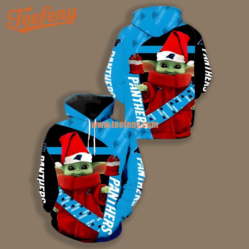 Carolina Panthers Santa Grogu Star Wars Blue Red Illusion 3D Hoodie