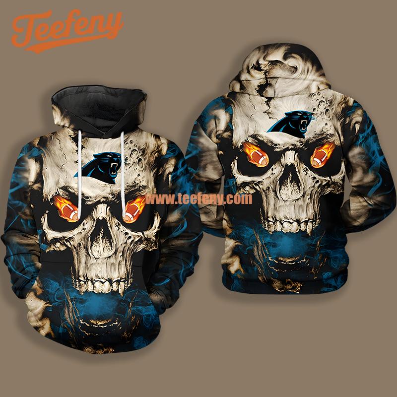 Carolina Panthers Skull Black Grey 3D Hoodie