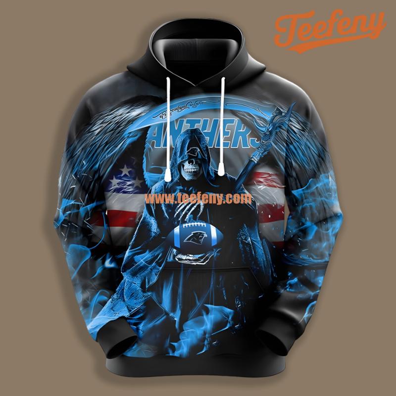 Carolina Panthers Skull Blue Black Zip Up 3D Hoodie