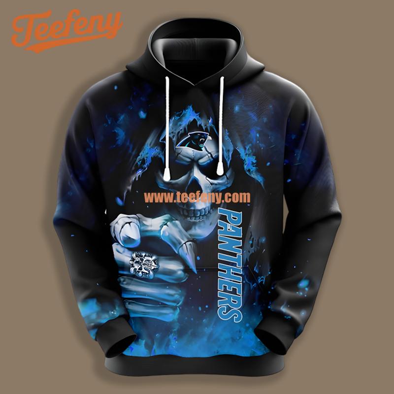 Carolina Panthers Skull Champion Black Blue Design 3D Hoodie