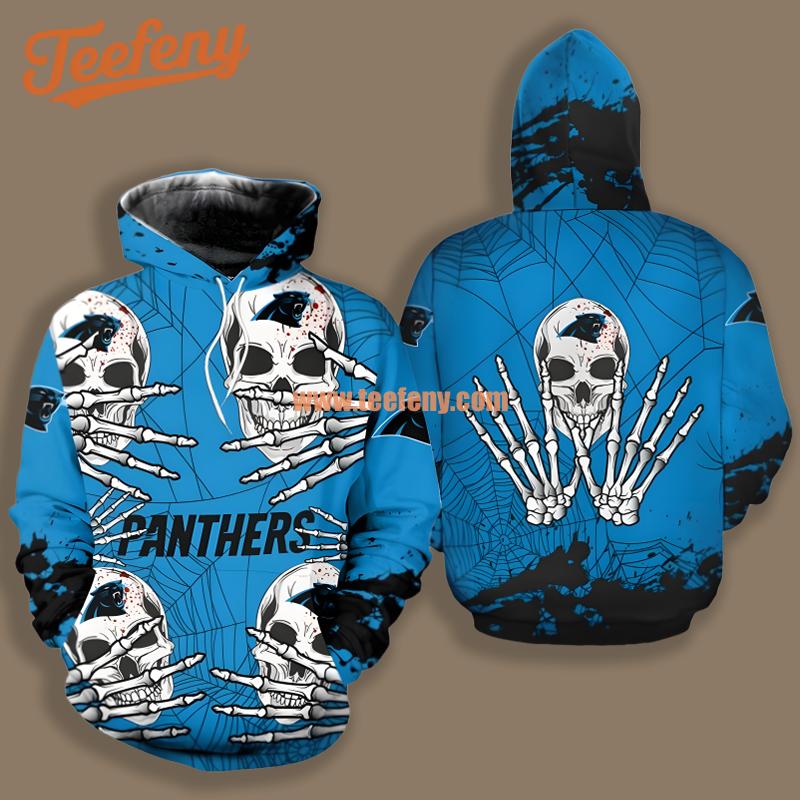 Carolina Panthers Skull Halloween Black Blue Youth 3D Hoodie