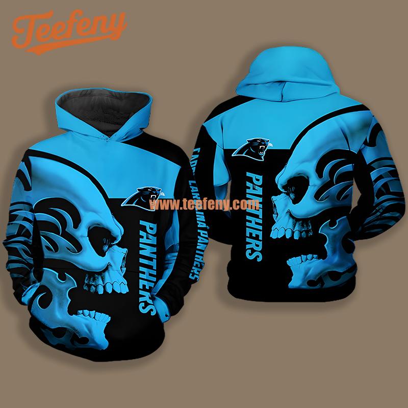 Carolina Panthers Skull Halloween Blue Black 3D Hoodie