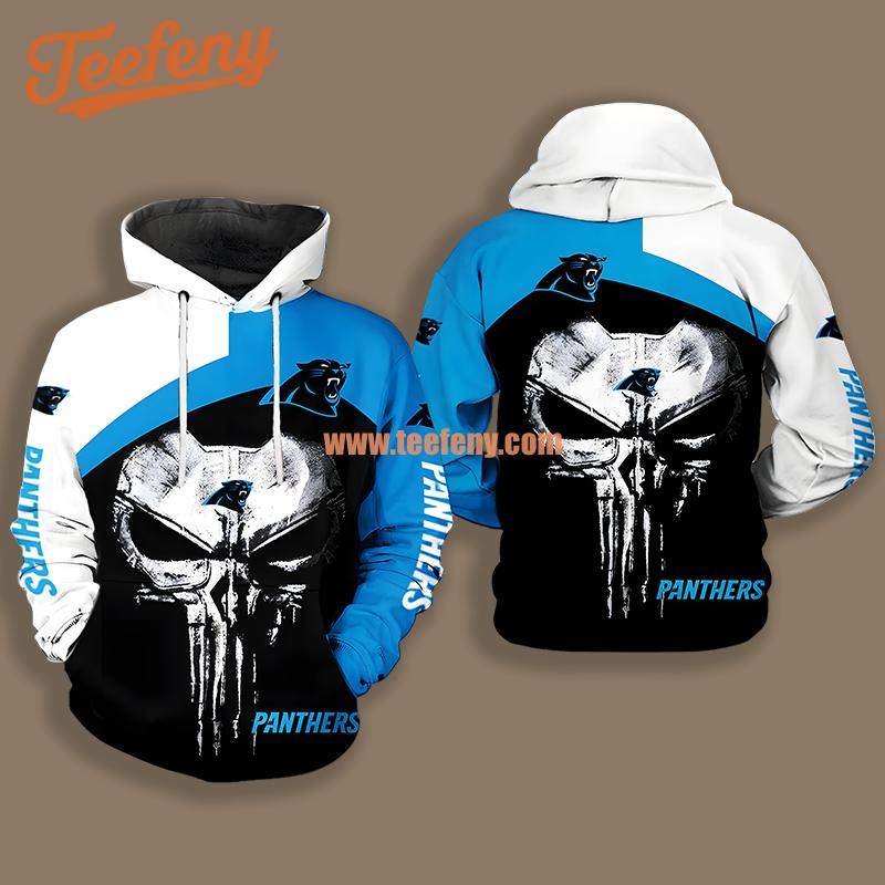 Carolina Panthers Skull Punisher Black Blue 3D Hoodie