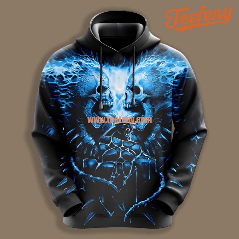 Carolina Panthers Skull Unleash Blue Black 3D Hoodie