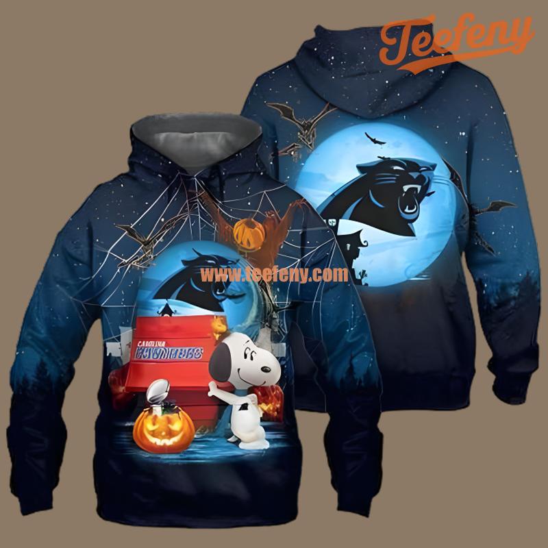 Carolina Panthers Snoopy Pumpkin Halloween Blue Puff Print 3D Hoodie